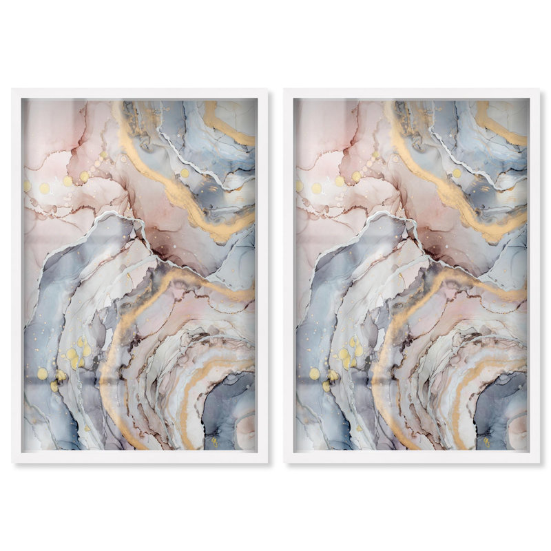 Pastel Swirls Duet Shadowbox Print Livingroom Wall Art Set by Art Remedy, Black Frame, 10 x 15, H 16 po x l 11 po