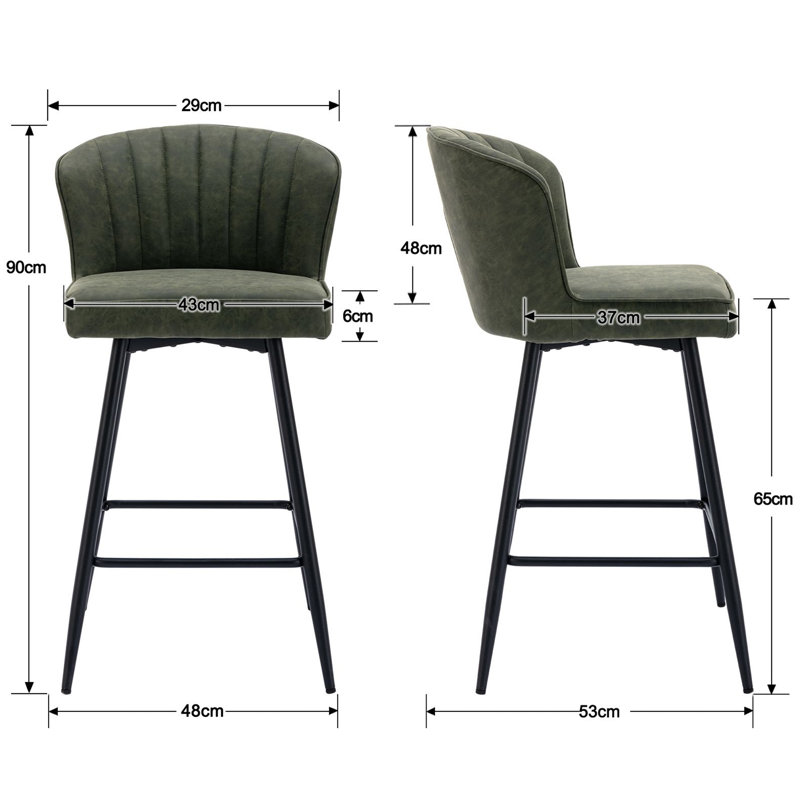 Upholstered Counter Stool with Metal Frame, Green