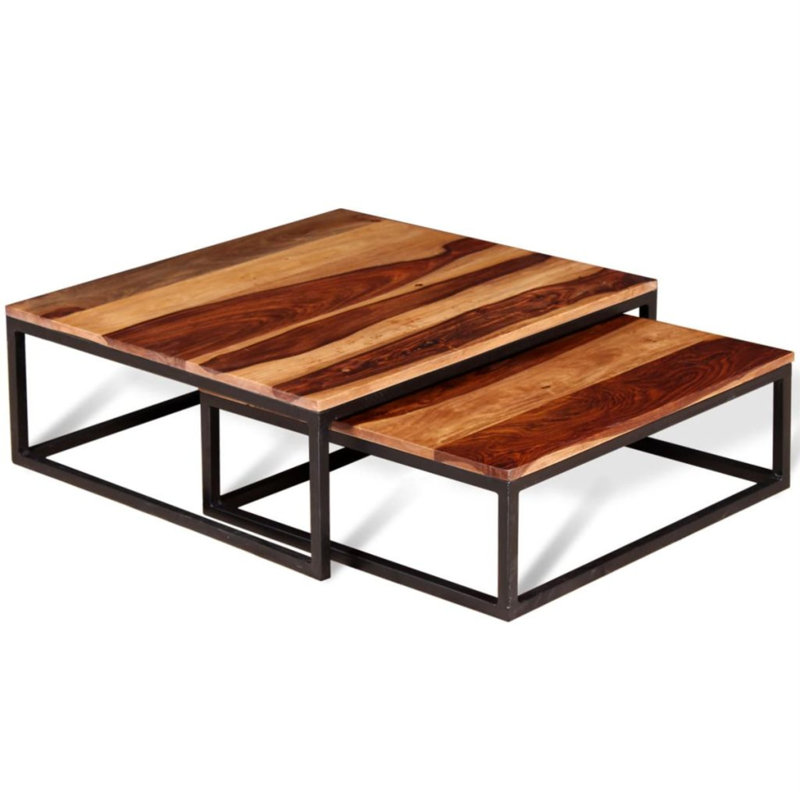 Arla Frame 2 Nesting Tables Coffee Table with Storage, 10.2" H x 27.6" W x 27.6" D, Walnut