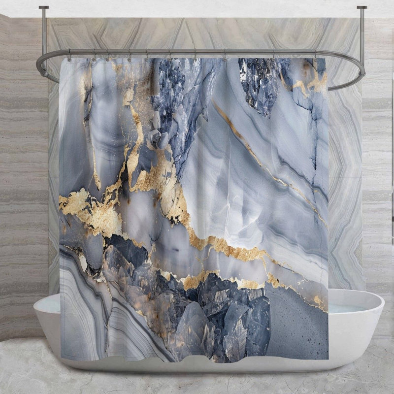 Rideau de douche en marbre - décor de salle de bain veines dorées, H 84 po x l 70 po