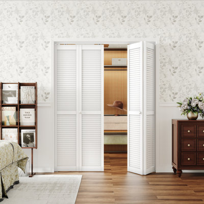 White Louvered Folding Door With Hardware Unfinished Bi-Fold Interior Door
