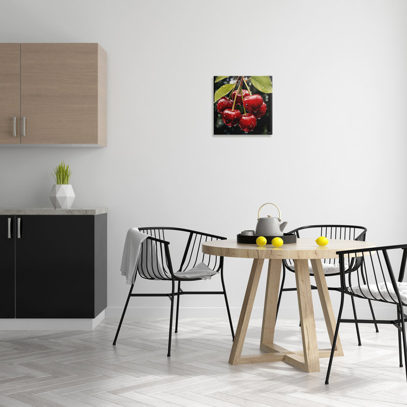 Art mural sur toile, "Cerises avec gouttelettes d'eau" par RB, H 17 po x l 17 po