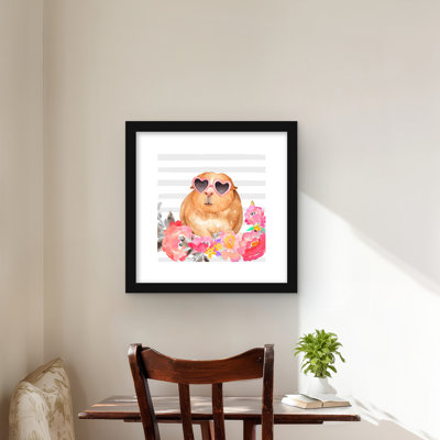 Guinea Pig with Glasses - Framed Matted Print for Home Decor