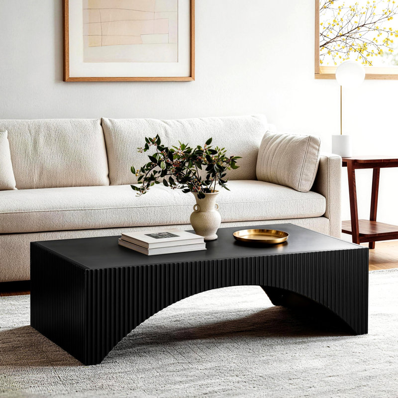Claverton Modern Black Coffee Table with Ribbed Curved Base, Black