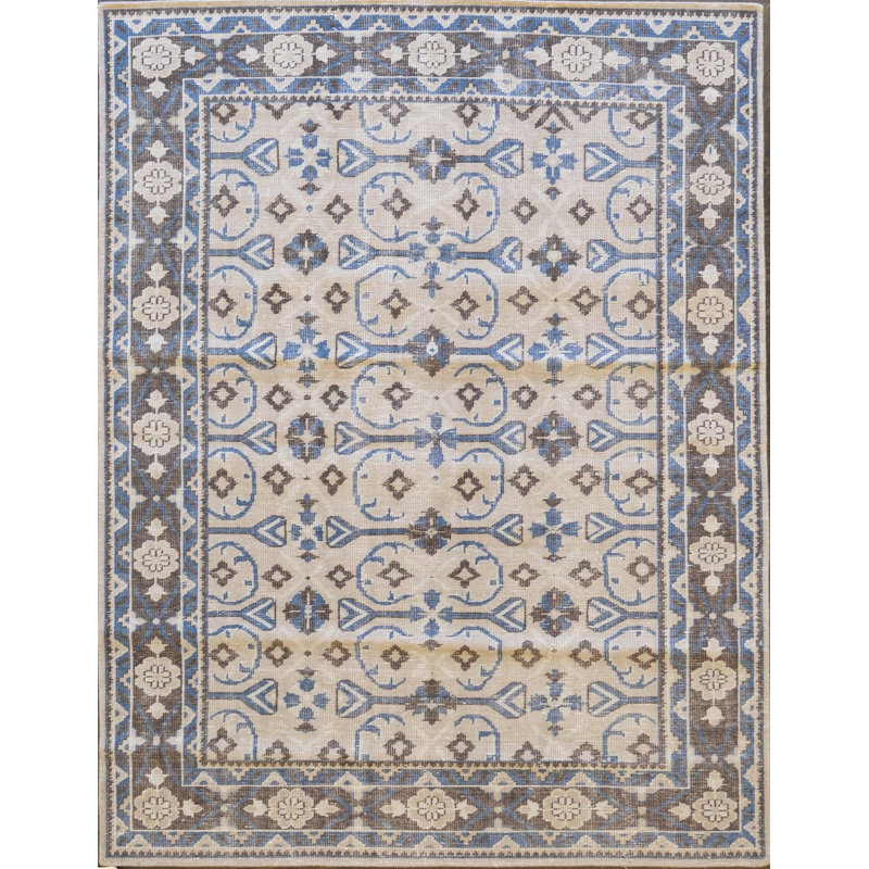 Tapis unique de 8 pi x 10 pi crème / brun / bleu
