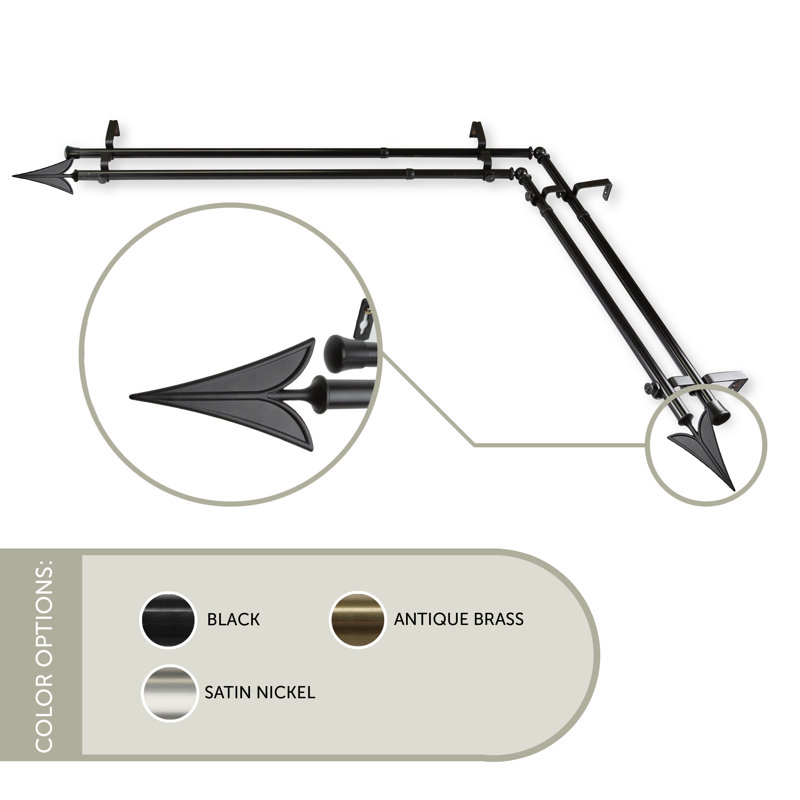 Ensemble de tringle à rideaux double et quincaillerie pour fenêtre d’angle Cowen, H 28 po x l 48 po, Noir