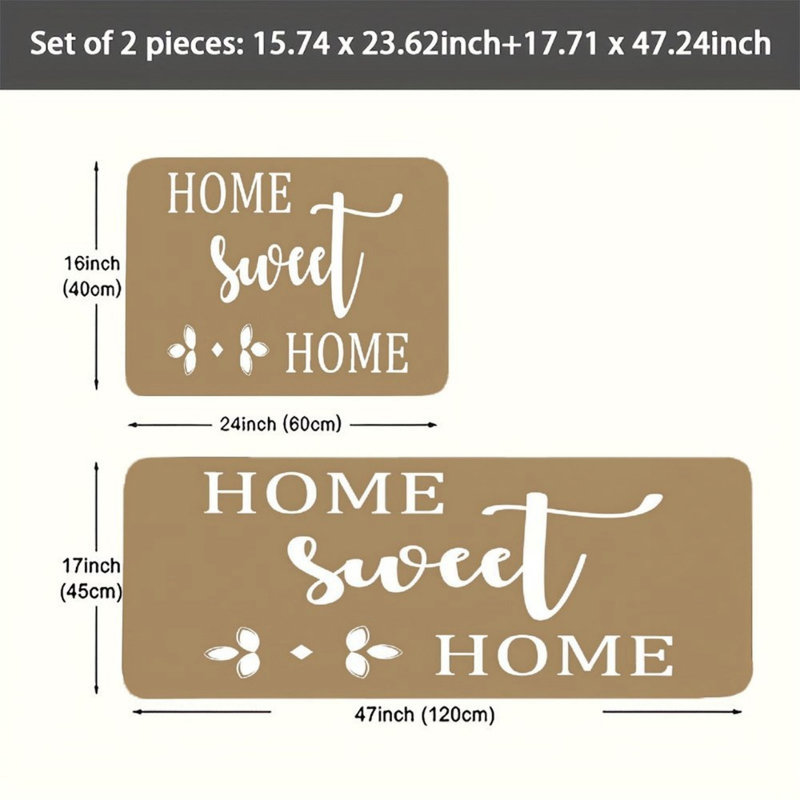 Tapis de cuisine minimaliste pour la chambre à coucher, 2 pièces, brun clair Home Sweet Home