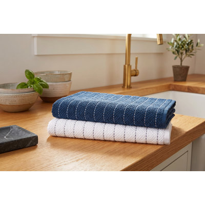 2-Pack Terry Popcorn Weave Kitchen Towels, 100% Cotton, Super Absorbent and Quick-Drying Dish Towels, 16 x 24 inches, Assorted Colors