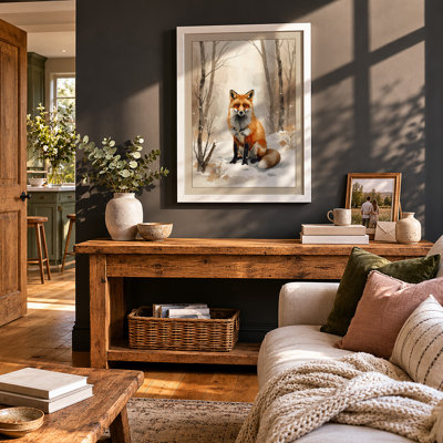 Fox in Winter Scandinavian - Framed Print