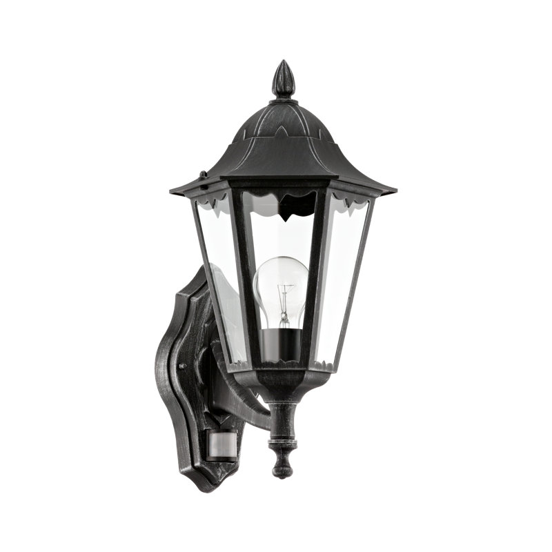 Deonte Outdoor Wall Lantern, Black / Patina Silver