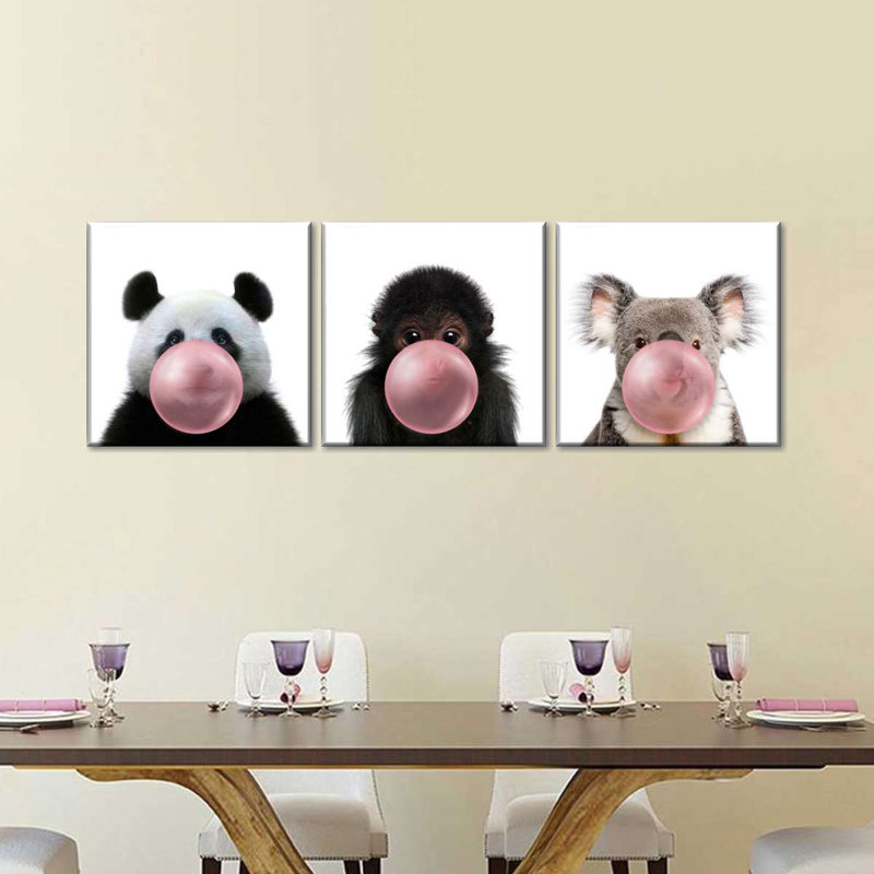 «Furry Friends», ensemble de 3 gommes à bulles sur toile, H 26 po x l 8 po