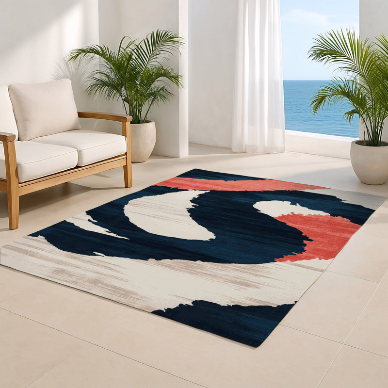 Tapis intérieur et extérieur bleu Watercolor, Rectangulaire 2 pi x 3 pi