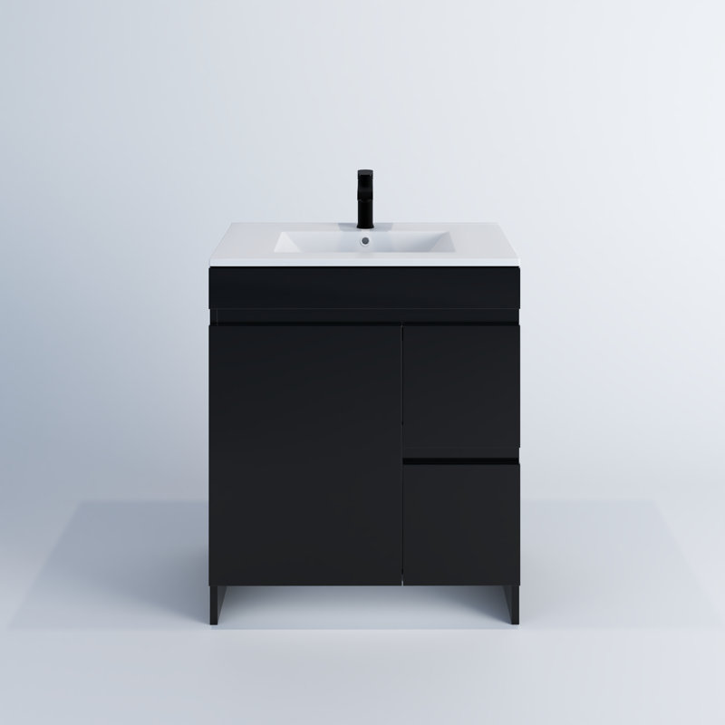Shalem 30 " W Freestanding Standard Free Standing 1 Single Vanity Bathroom Vanity With Porcelain Top, Glossy Black