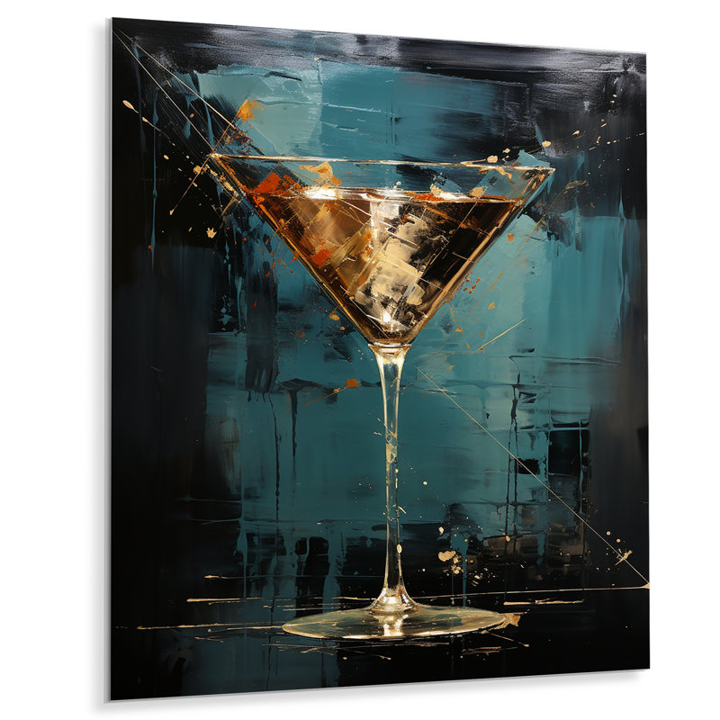 Turquoise et martini doré cocktail - Art mural en métal cocktails, H 32 po x l 24 po x P 1 po