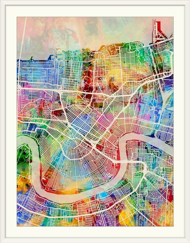 «New Orleans Street Map» par Francy, impression, Cadre blanc, H 32 po x l 26 po x P 1 po