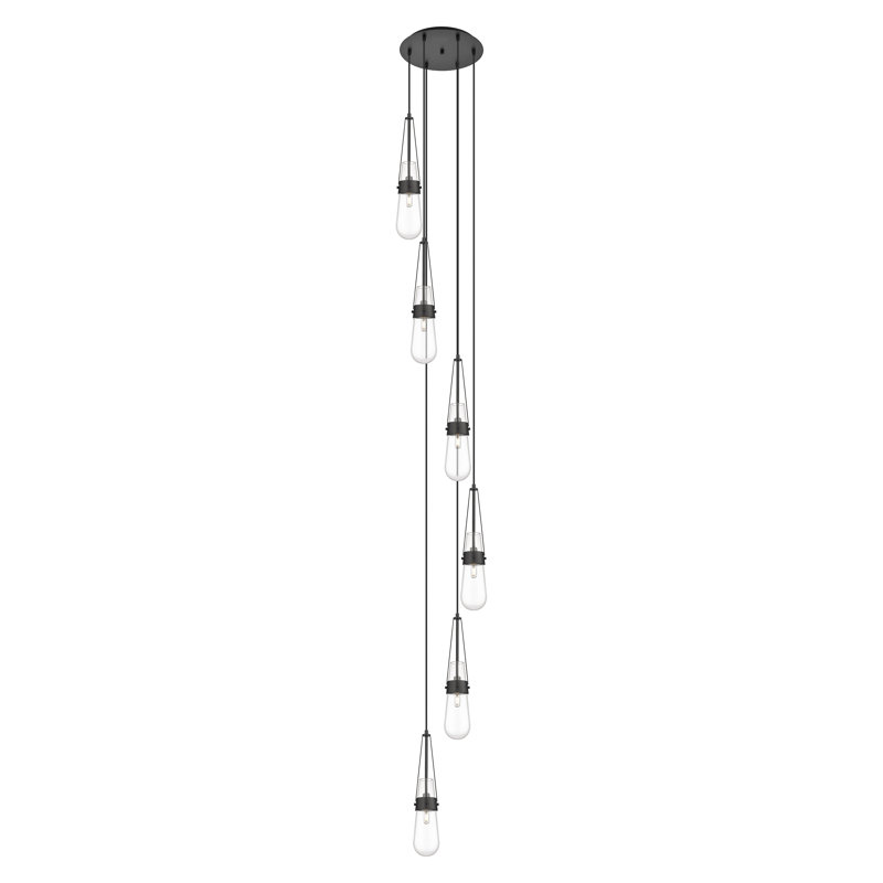 Luminaire suspendu grappe 6 lumières Starcher, Transparent, Noir mat