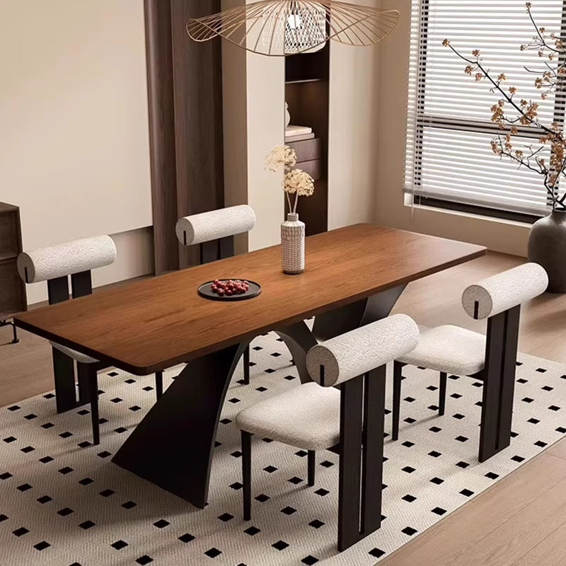 French mid-century style solid wood dining table, 29.53" H x 78.74" W x 31.50" D