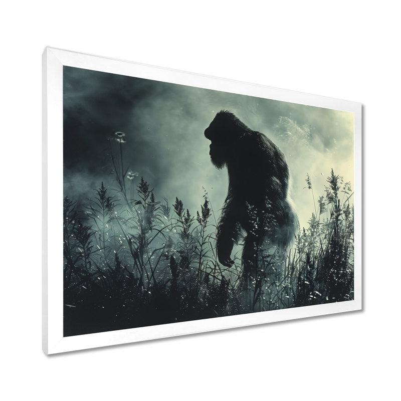 Silhouette d'ombre noire et grise Bigfoot - art mural Bigfoot, Toile encadrée blanche avec une seule photo