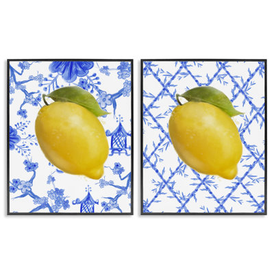 Ensemble de 2 giclées encadrées Classic Chinoiserie Lemons, design par Matthew Piotrowicz