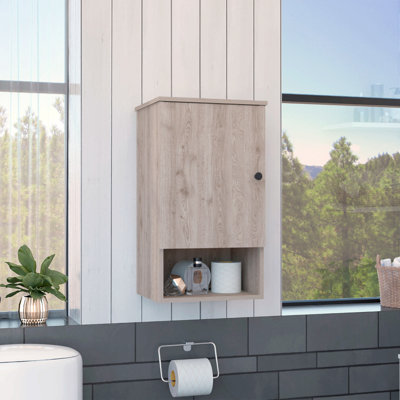 Medicine Single Door Cabinet 28" H, One Shelf, Two Interior Shelves, Light Grey