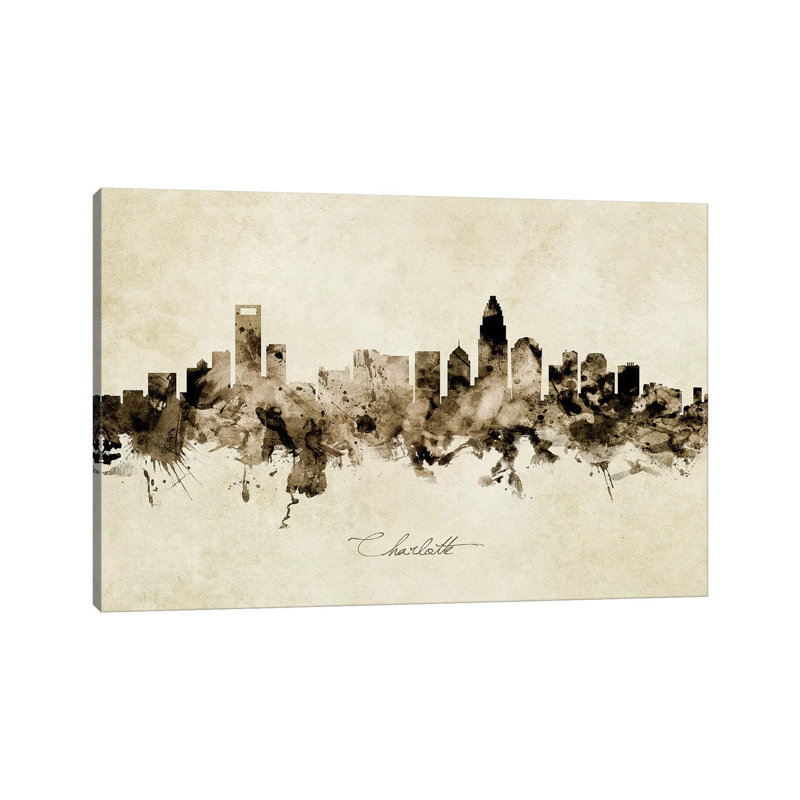 Charlotte North Carolina Skyline by Michael Tompsett - Wrapped Canvas Painting, 20.32 cm H x 30.48 cm W