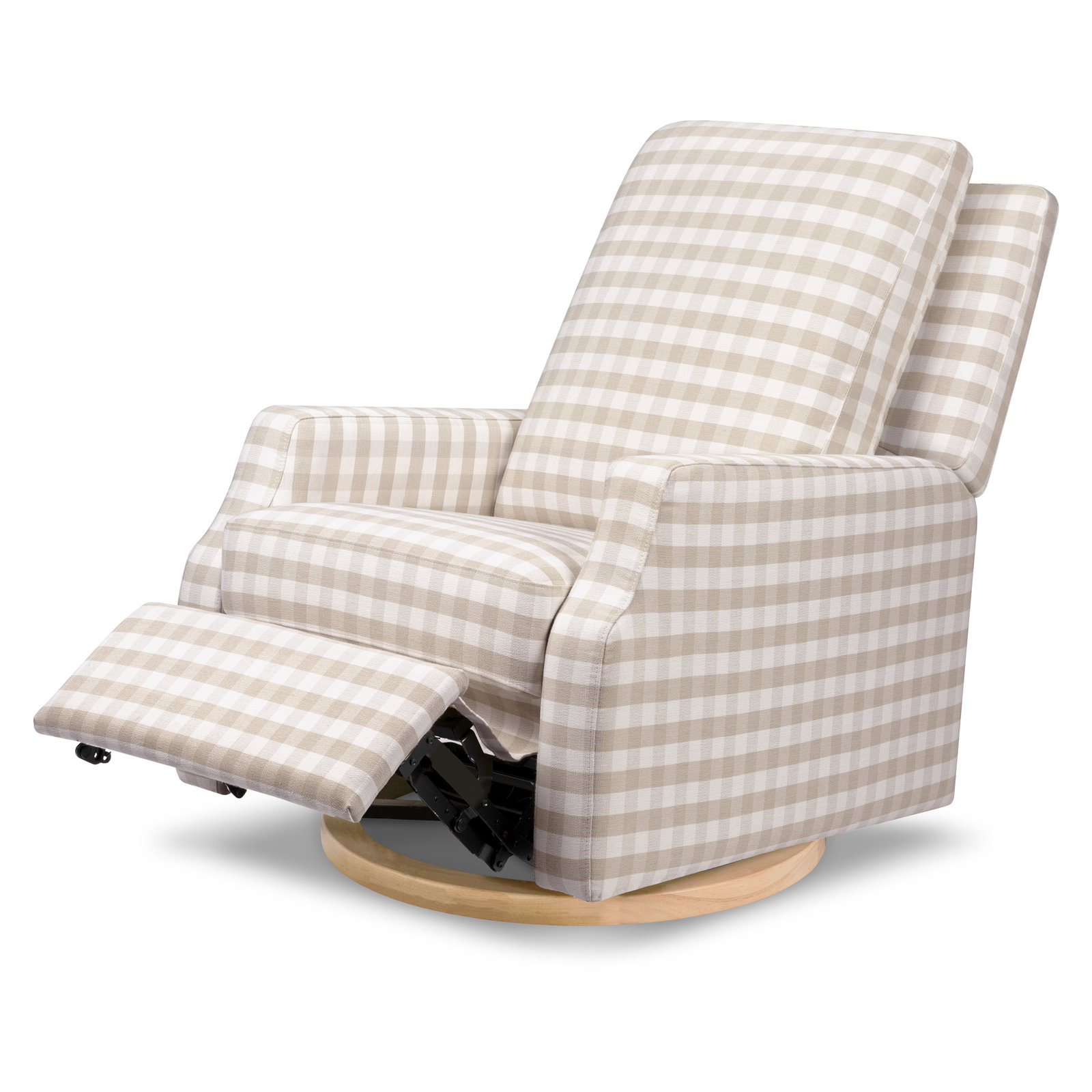 Crewe Swivel Glider, Tan Gingham with Light Wood Base