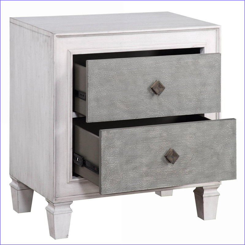 Rustic Grey & Weathered White 2-Drawer Farmhouse Nightstand