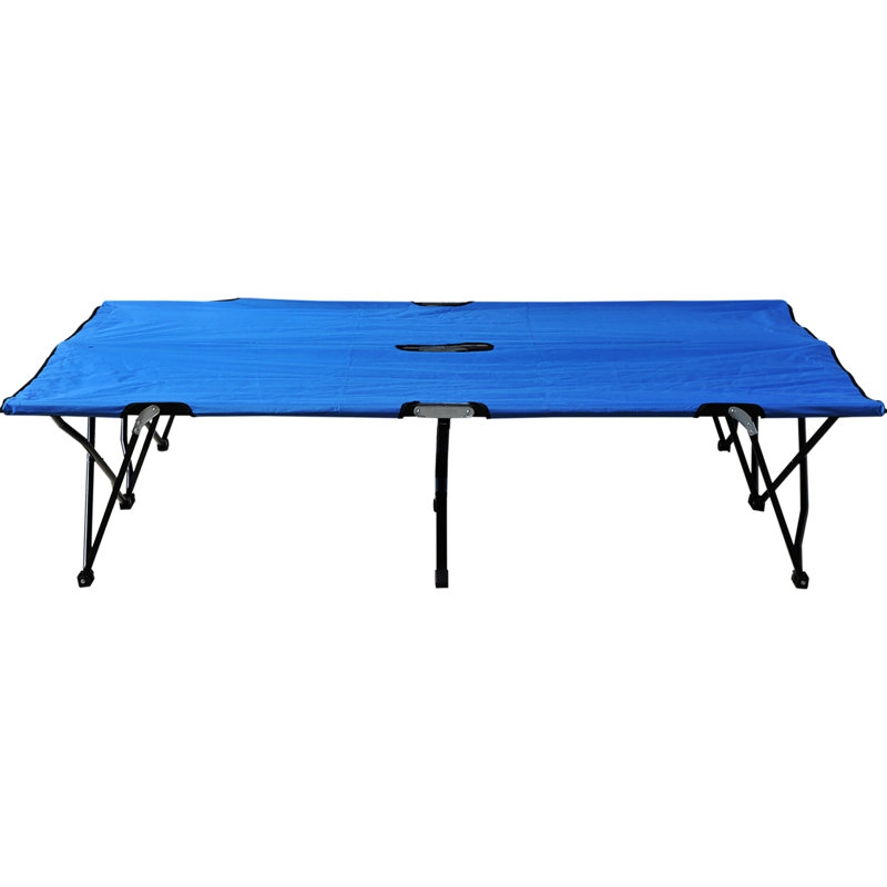 Lit de camping pour 2 personnes pour adultes fabriqué par - 50 po de large, portatif avec récipient, lit surélevé extérieur, sac d'épaule fabriqué en bleu, divertissement,