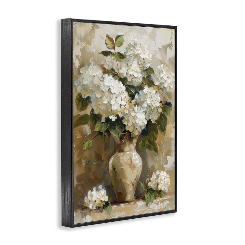 Rétro hortensias blancs encadrés, art giclée par LSR Design Studio, H 18 po x l 12 po, Giclée encadrée noir minuit