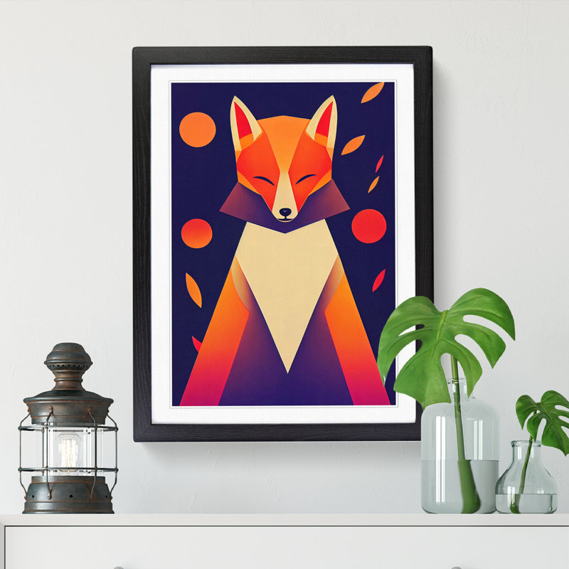 FRM-V0523-1025X Fox Japanese - Picture Frame Print, 34cm H x 25cm W x 2cm D, Black Framed