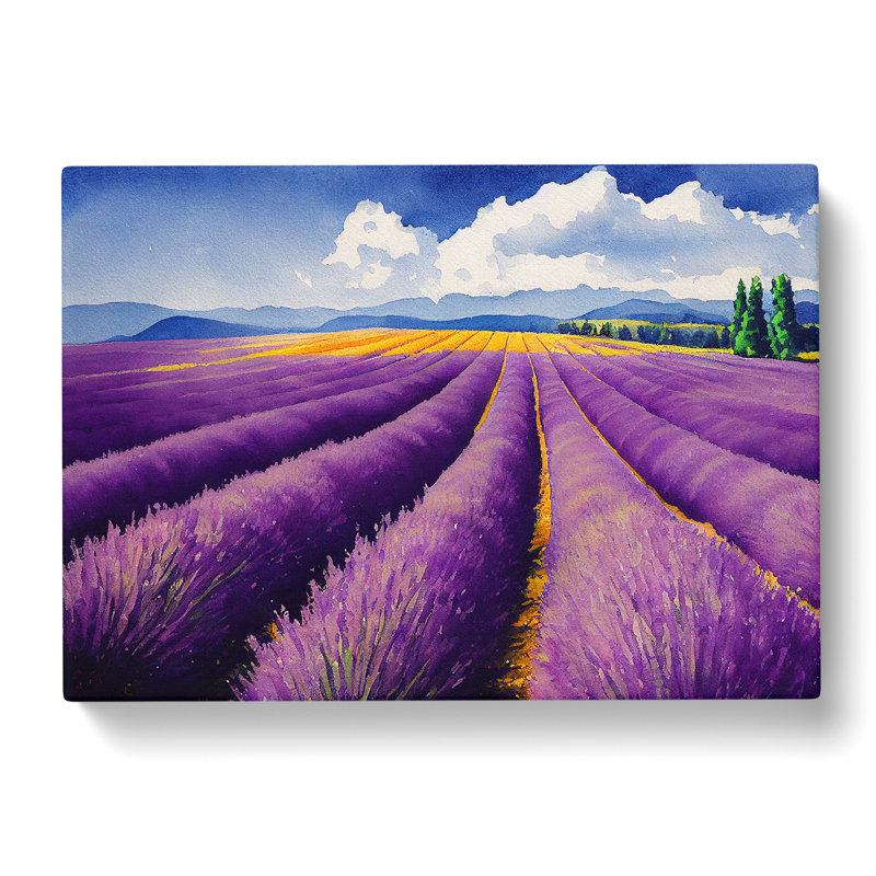 Watercolour Lavender Field Vol.6 - Wrapped Canvas, 50cm H x 76cm W x 3cm D