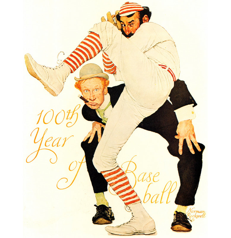 Baseball 100 Years par Norman Rockwell, toile tendue avec châssis, H 24 po x l 17 po