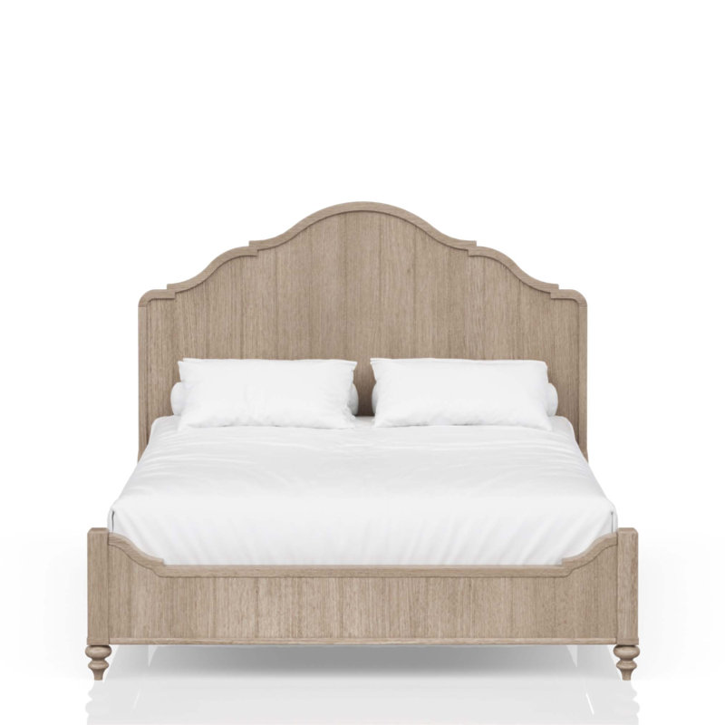 Grand lit à panneau au fini sable avec un design décontracté transitionnel, offrant élégance et confort pour une nuit de sommeil reposante.