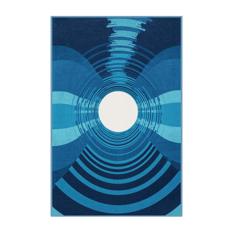 Tapis rayé bleu lavable à la machine Hubbard, 5 x 7