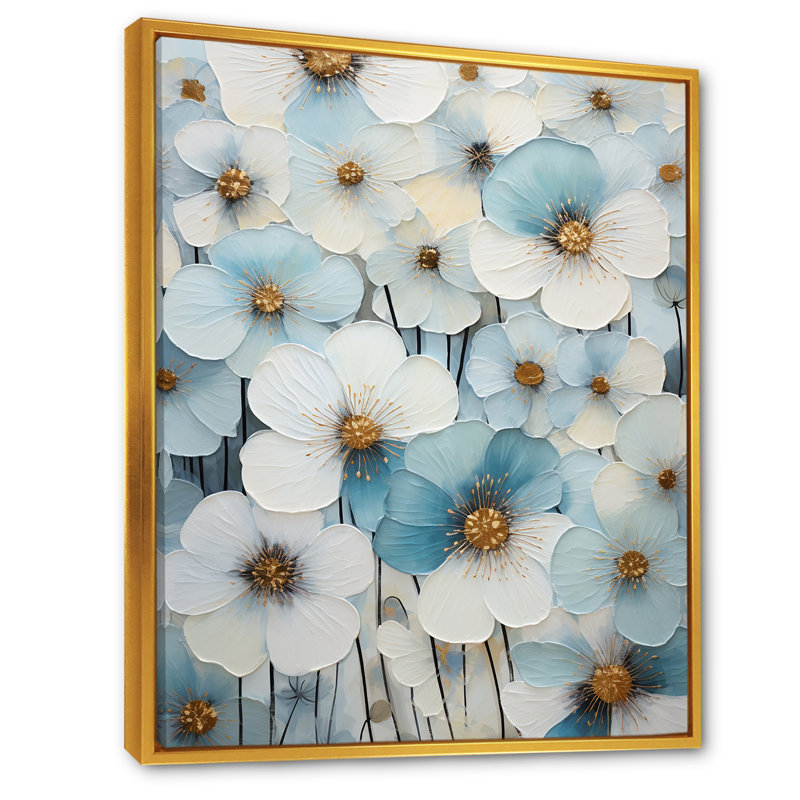 Bleu et blanc minimalisme pensées jardin zen, Cadre flottant doré, H 20 po x l 12 po x P 1 po