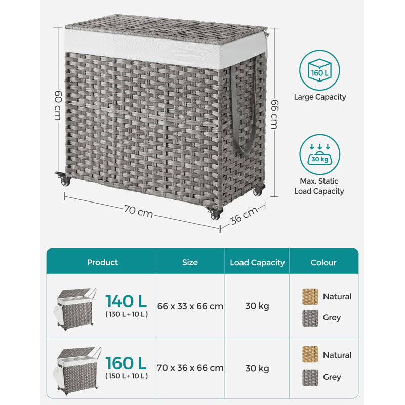 Laundry Hamper with Handles, Grey