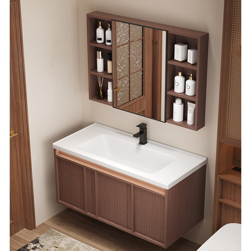 Meuble-lavabo Mid-Century en métal avec lavabo en céramique intégré
