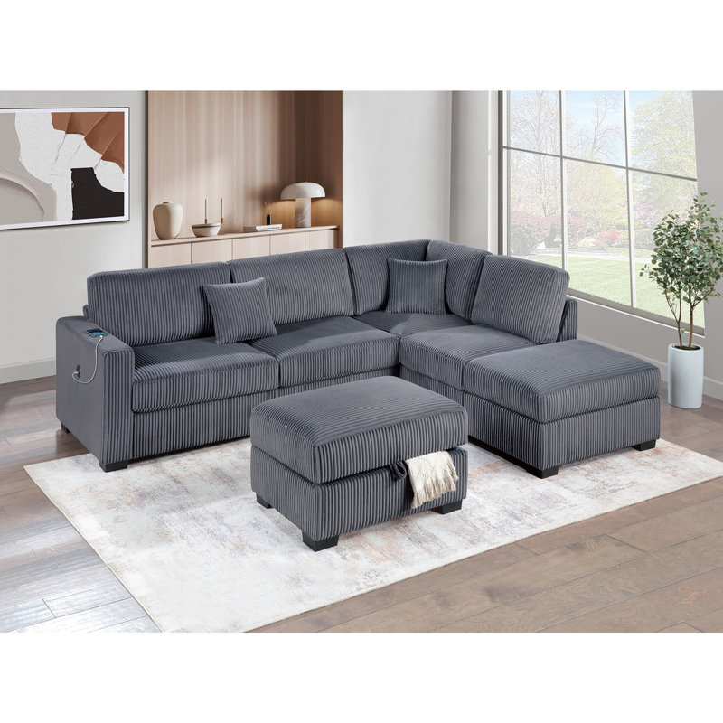 Canapé modulaire en velours côtelé, Gris foncé