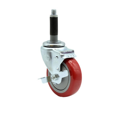 Polyurethane Swivel 3/4"" Expanding Stem with Brake -  Service Caster, SCC-EX20S414-PPUB-RED-TLB-MTG40