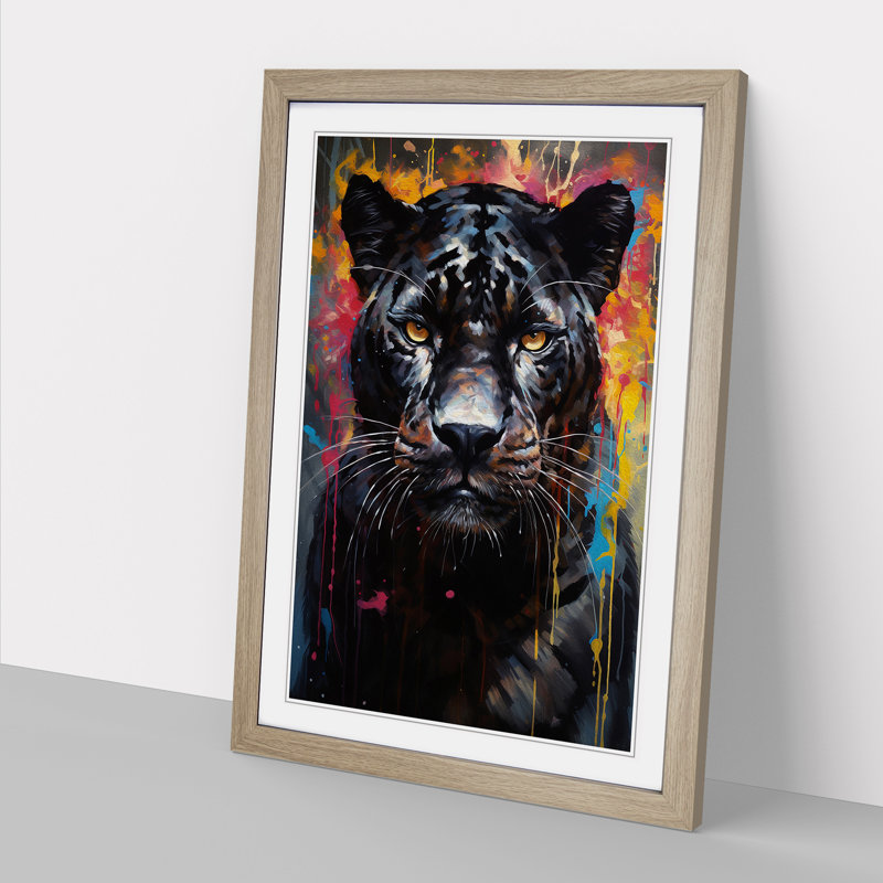 Panther Modern - Single Picture Frame Print on Wood, Oak, 34" H x 25" W x 2" D