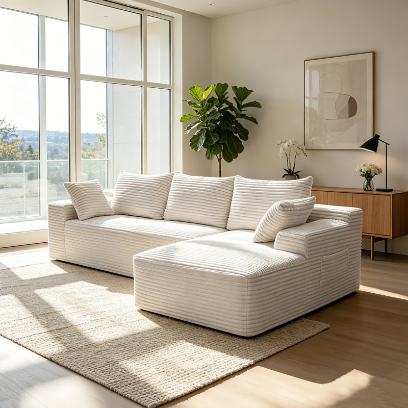 Canapé modulaire 106,3 po Cloud, Orienté à droite, Velours côtelé blanc