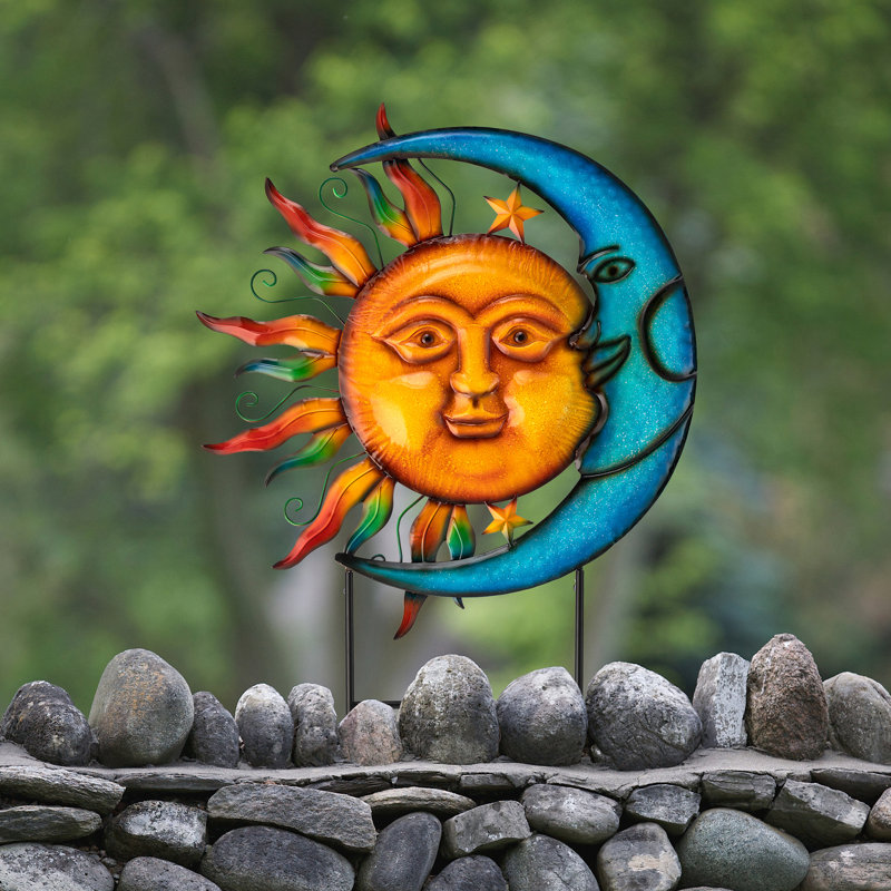 Bungalow Rose 36.25''H Metal Sun And Moon Garden Stake | Wayfair