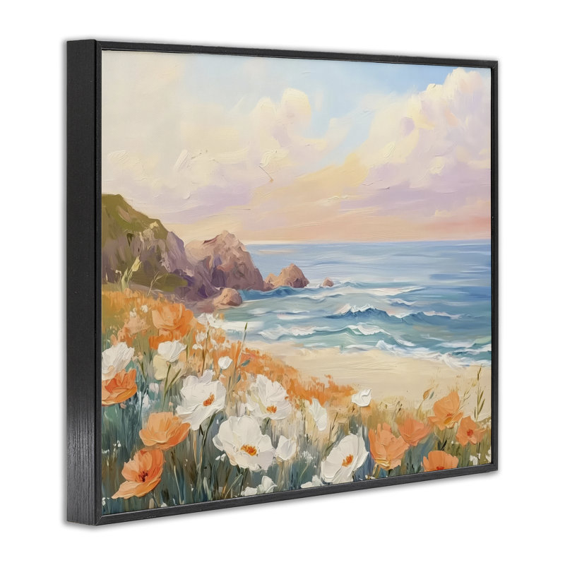 Poppies par Beach Bay, estampe numérique, design par Arlington Prints, H 16 po x l 20 po, Giclée encadrée noir minuit