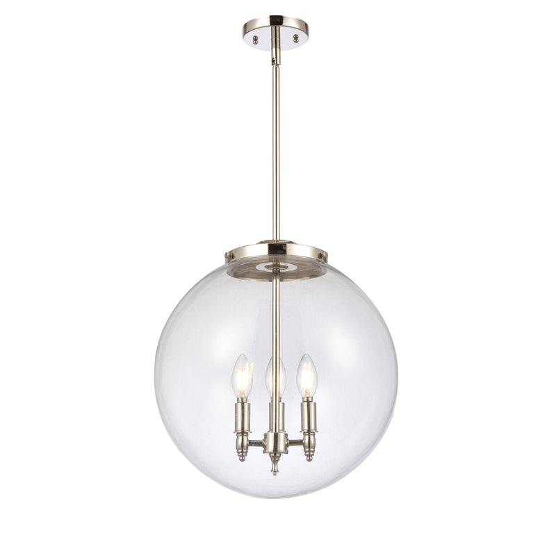 Luminaire suspendu sphère 3 lumières Frederick, H 17 po x l 16 po x P 16 po, Transparent, Nickel poli