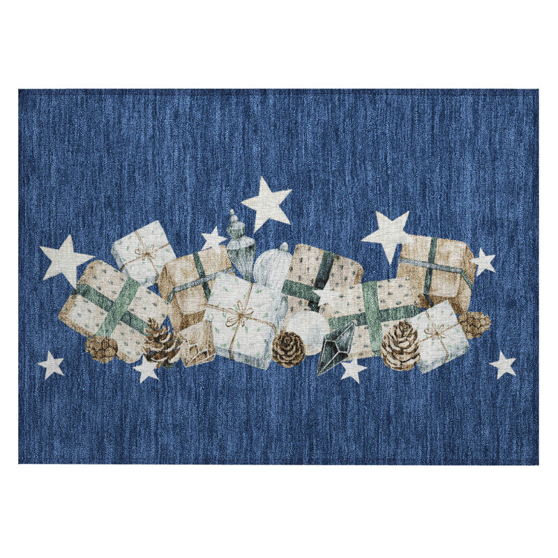 Machine Washable Indoor/Outdoor Christmas Presents Xhevrie Navy Rug, Rectangle 1'8" x 2'6"