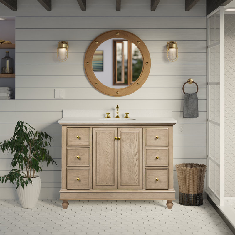 Ensemble de meuble-lavabo simple 48 po Dorismar, Chêne gris-beige, Blanc d'ingénierie