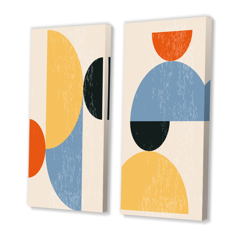 Minimal 20S Bauhaus Geometric III - ensemble de 2 peintures, Toile tendue, H 32 po x l 32 po x P 1 po