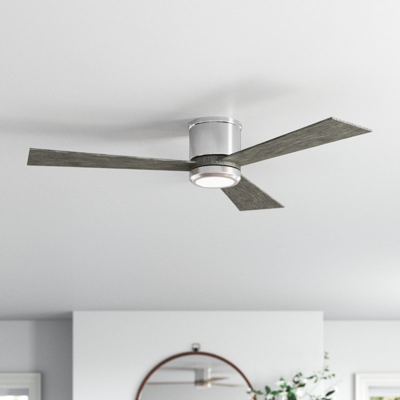 Rodrick Ceiling Fan with LED Lights, Brushed Steel with Grey Weathered Oak Blades, 52"
