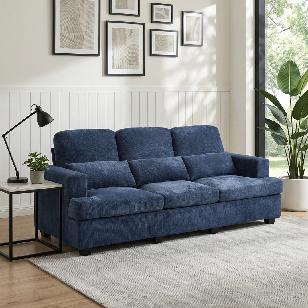 3-Seater Chenille Upholstered Sofa with Pillows