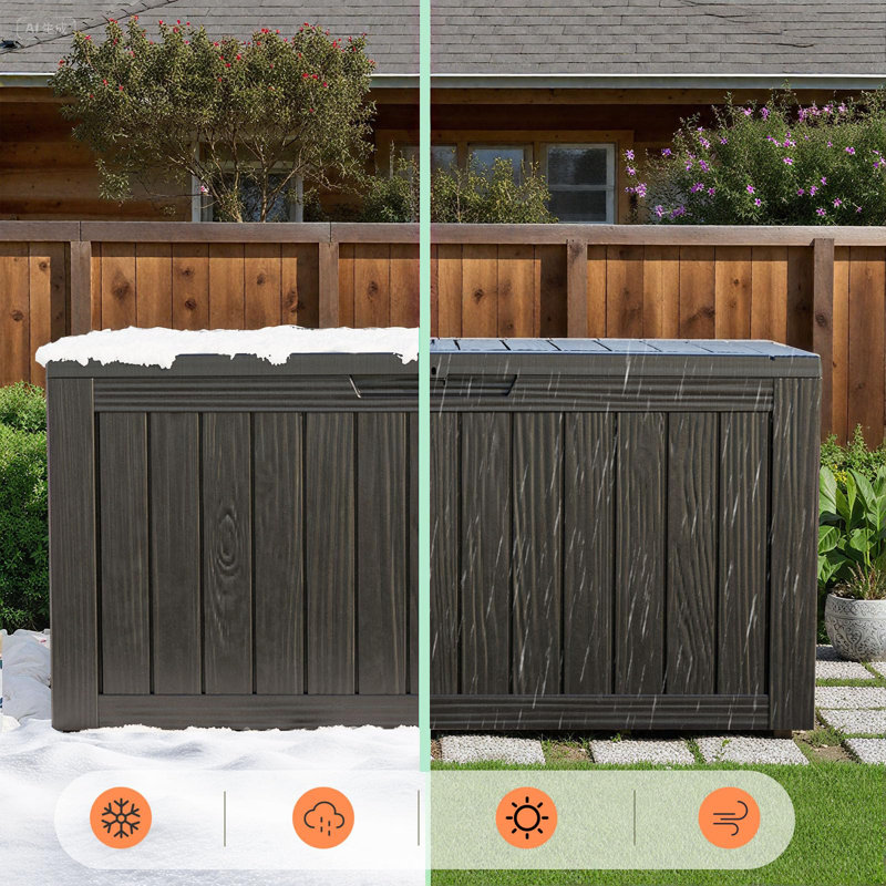 Boîte de rangement extérieure en résine imperméable et verrouillable 75 gallons